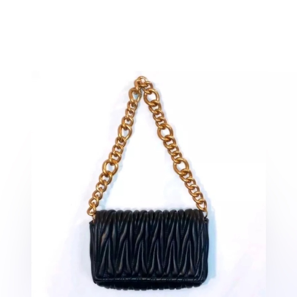 Montana West Black and Gold Quilted Shoulder Bag